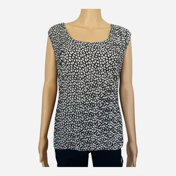 Kim Rogers casual accordion style top shirt MP white black abstract  sleeveless - Picture 2 of 10